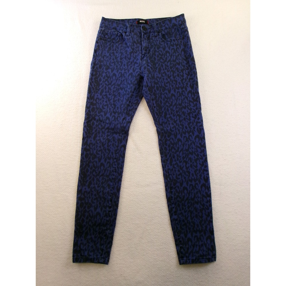 BDG High Rise Cigarette Ankle Jeans Blue Black Leopard Animal Print‎ 28W 30L